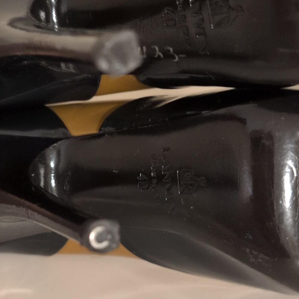 LANVIN Dark Blue/Mustard Italian Patent Leather Point Toe Pumps 5" Heels Size 40 - Picture 8 of 8